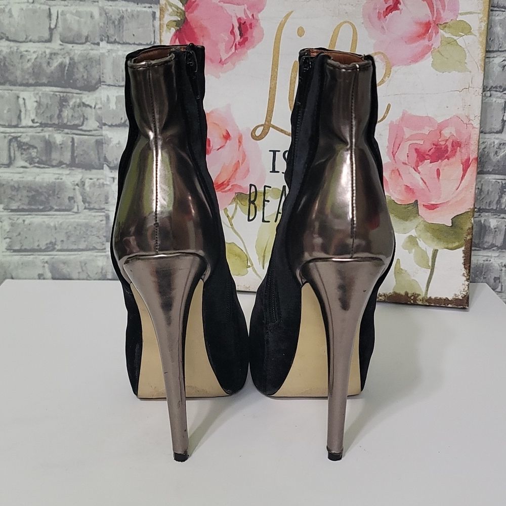 Bucco Platform Black & Gold Velvet Heeled Booties - Picture 4 of 16